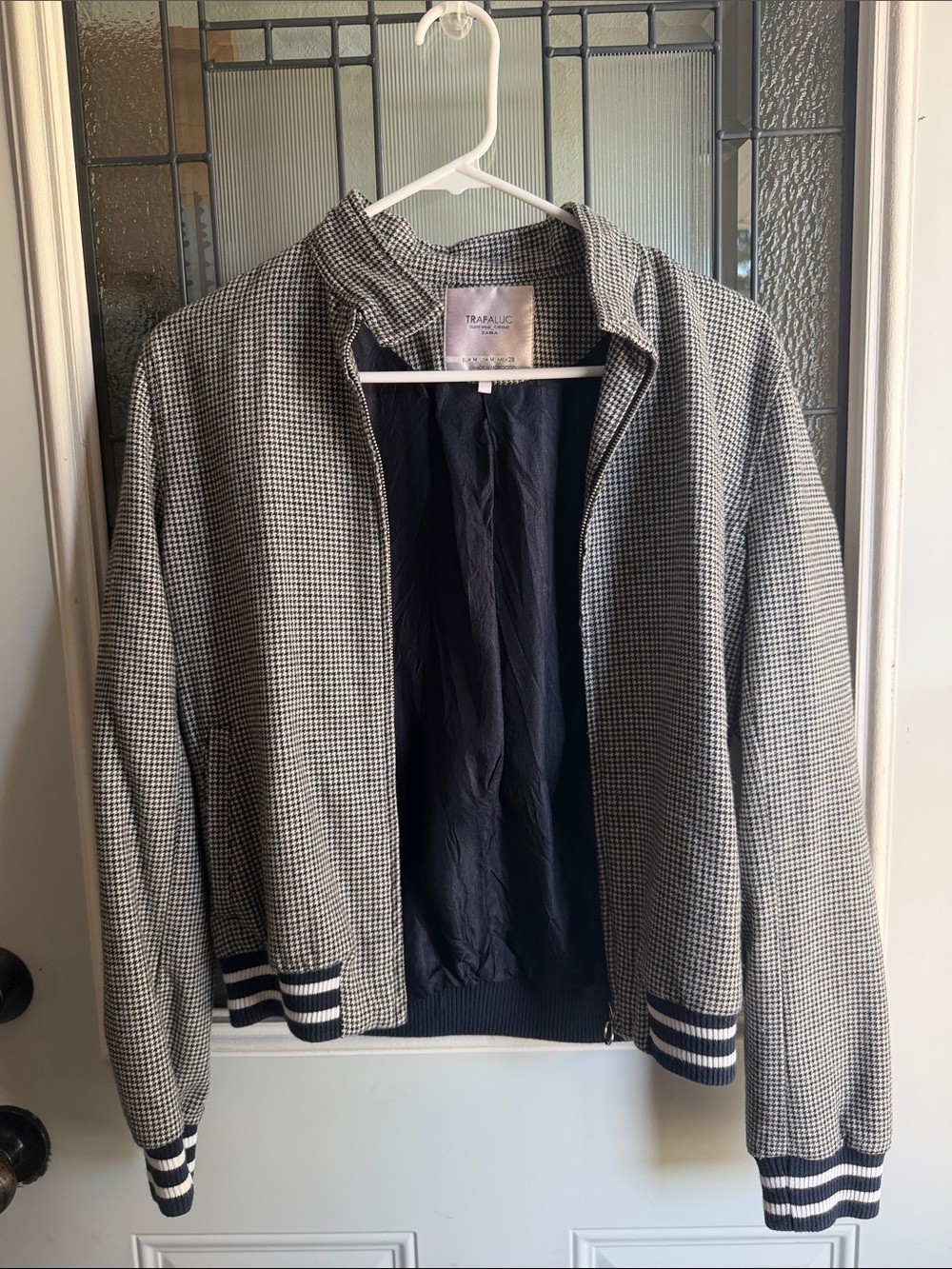 Zara Trafaluc Black & White Houndstooth Bomber Jacket